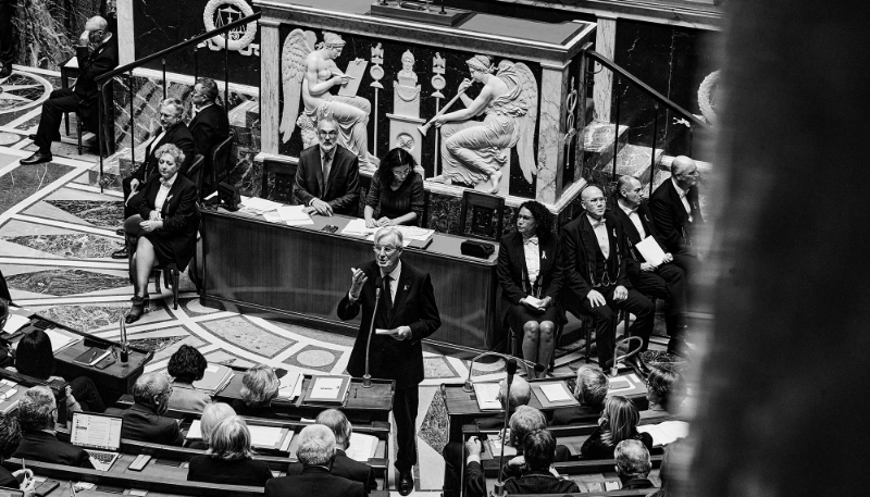 French PM Michel Barnier addressing the National Assembly, Paris, 8 October 2024.