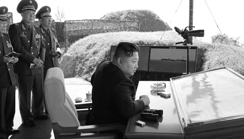 North Korean leader Kim Jong Un inspecting artillery firing ranges (undated picture released from Korean Central News Agency, on 6 October 2024).