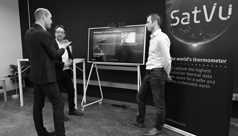 Prince Williams talking to SatVu staff in London on 5 October, 2023. The infra-red satellite observation operator has just raised £20m.