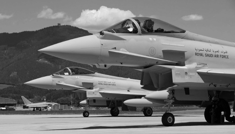 The Royal Saudi Air Force's Eurofighter Typhoons at Zeltweg, Austria, in 2011. The Saudi fleet is now largely made up of second- and third-generation Typhoons.