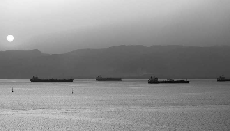 Ships in the Red Sea, near the Suez Canal.