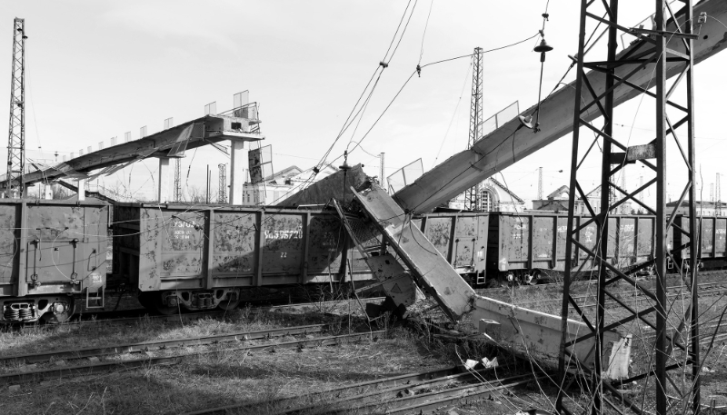 A railway station and infrastructure destroyed following shelling by Russian forces in Lyman, in the Donetsk region.